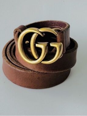 Gucci Brown Leather Belt with Gold Double G Buckle